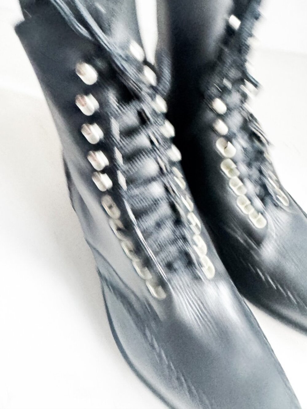 Vintage 90s y2k Go West Black Pointy Toe Whipstitch Detail Lace up Booties 3/5.5 - Picture 3 of 9